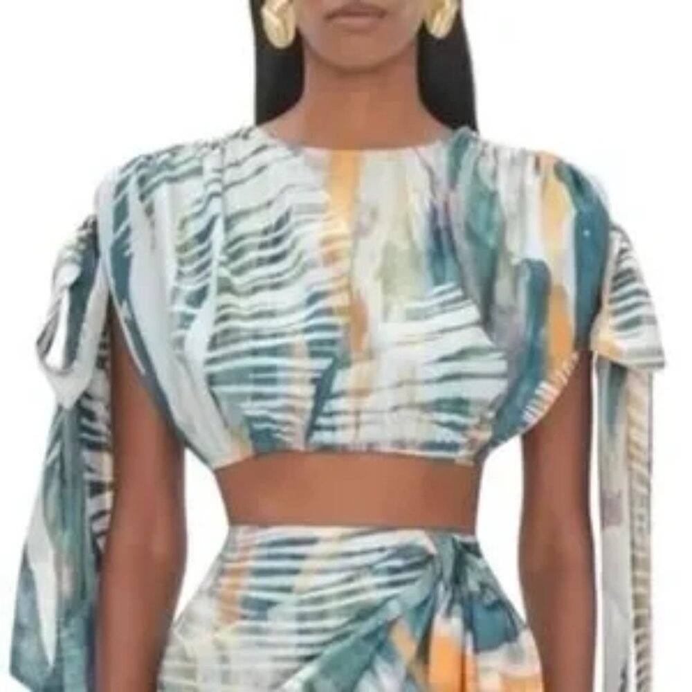 ANDREA IYAMAH HALIMA ABSTRACT BARK CROPPED TOP NWT, Size L - Picture 3 of 17